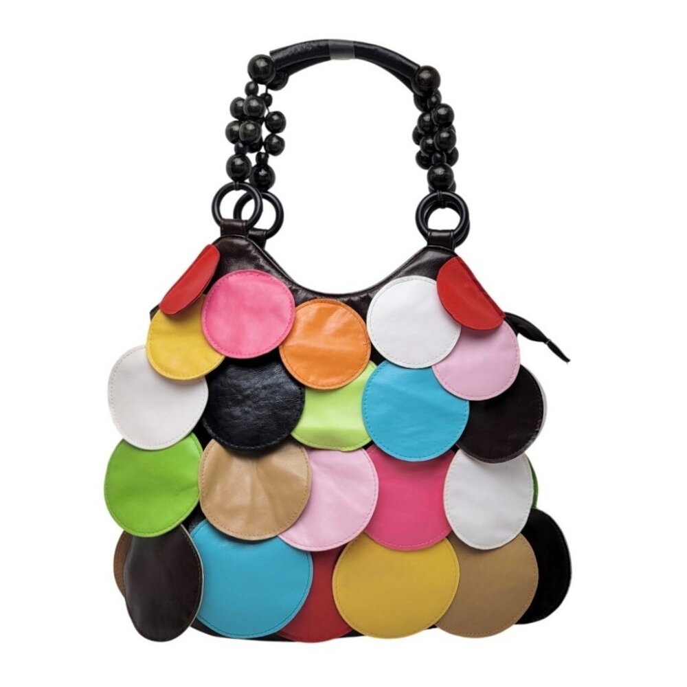 Colorful Multi-Disc Hobo Bag in Black with Bright Accents - Picture 2 of 7
